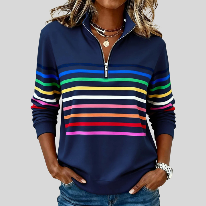 Baukje | Bunt gestreiftes Sweatshirt mit kurzem Reißverschluss