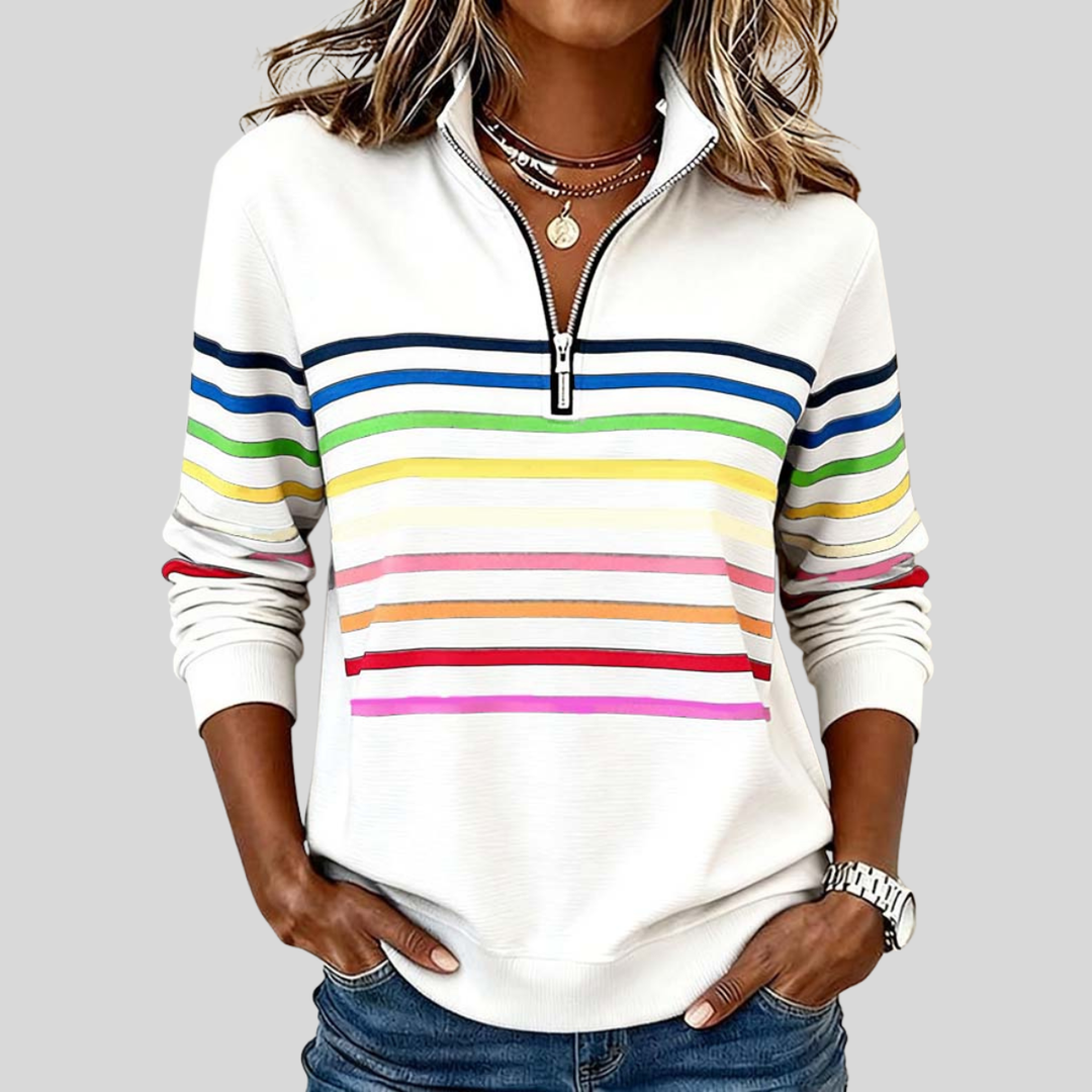 Baukje | Bunt gestreiftes Sweatshirt mit kurzem Reißverschluss
