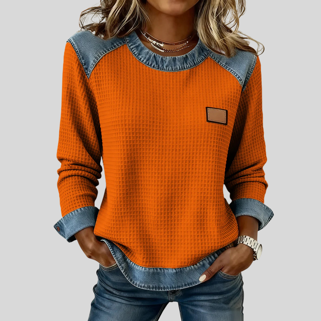 Hetty | Patchwork-Sweatshirt mit Waffelstruktur