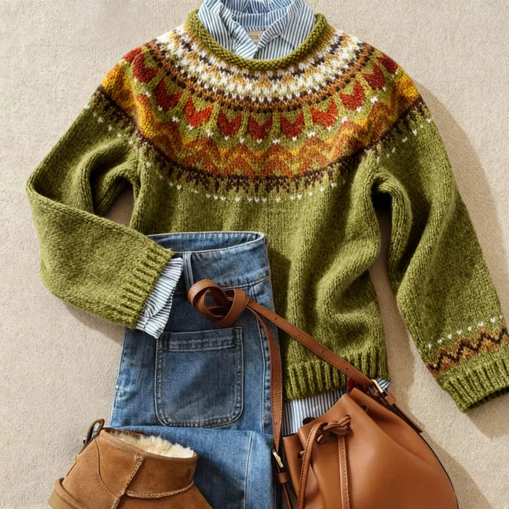 Leny | Strickpullover mit Muster in Grün