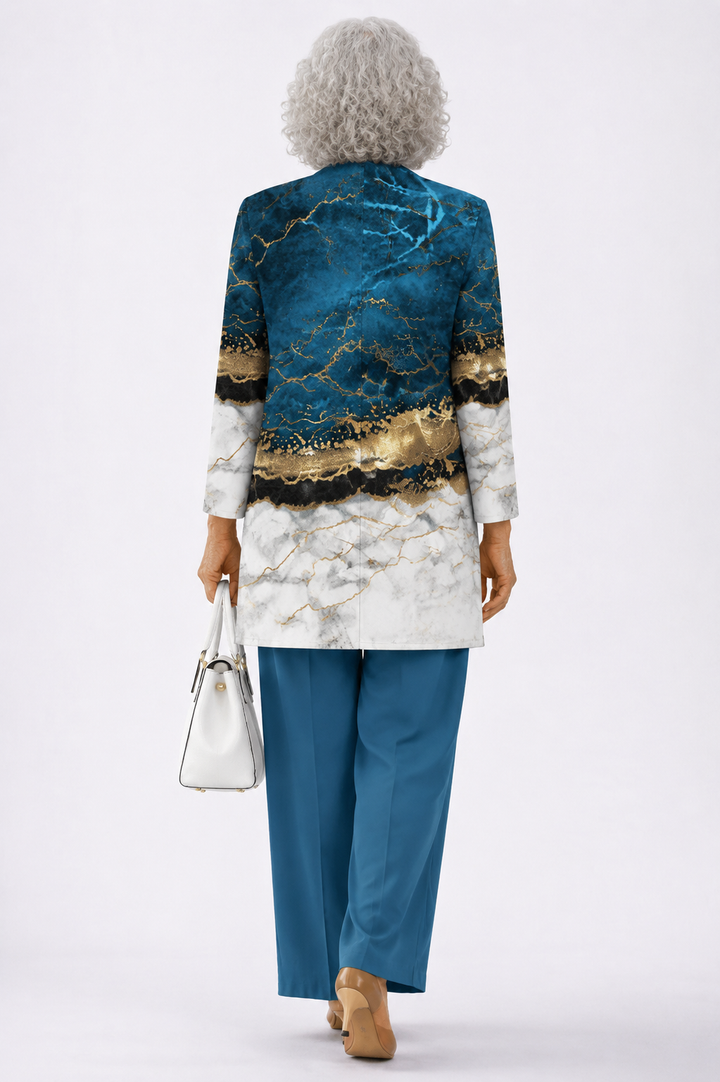 Tineke | Dreiteiliges Set in Blau und Goldmarmor