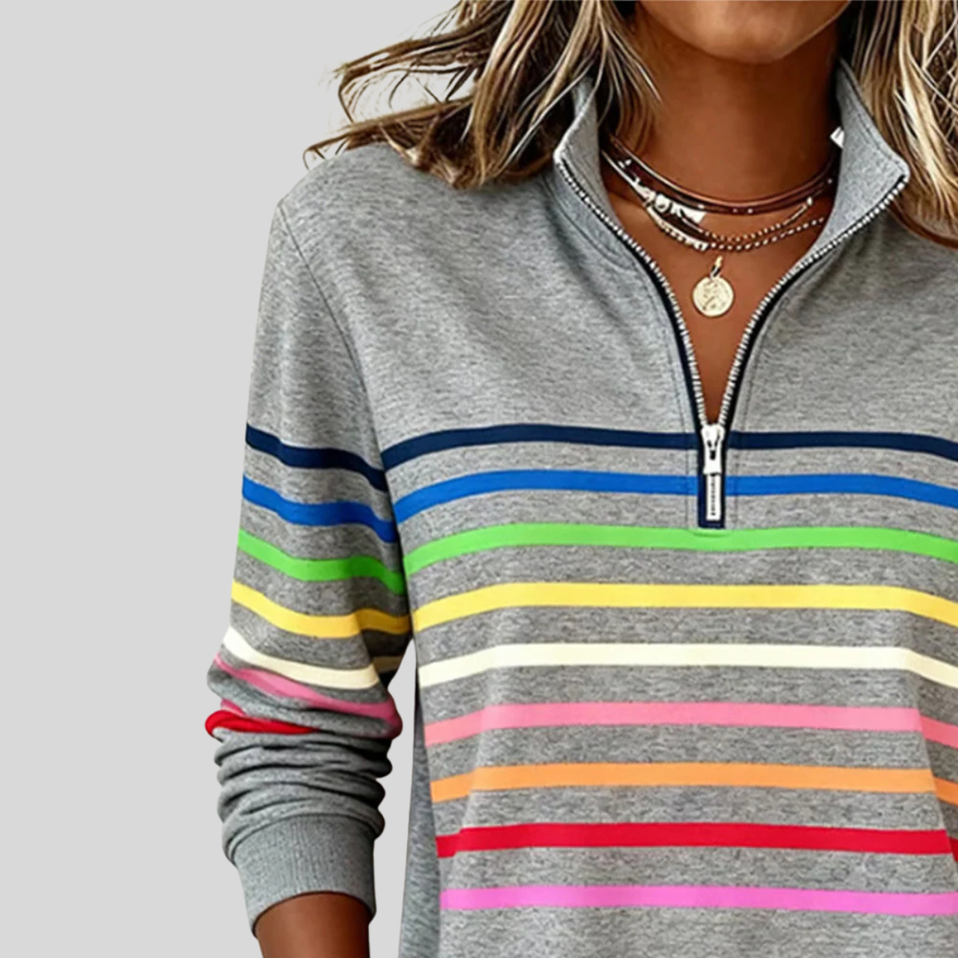 Baukje | Bunt gestreiftes Sweatshirt mit kurzem Reißverschluss
