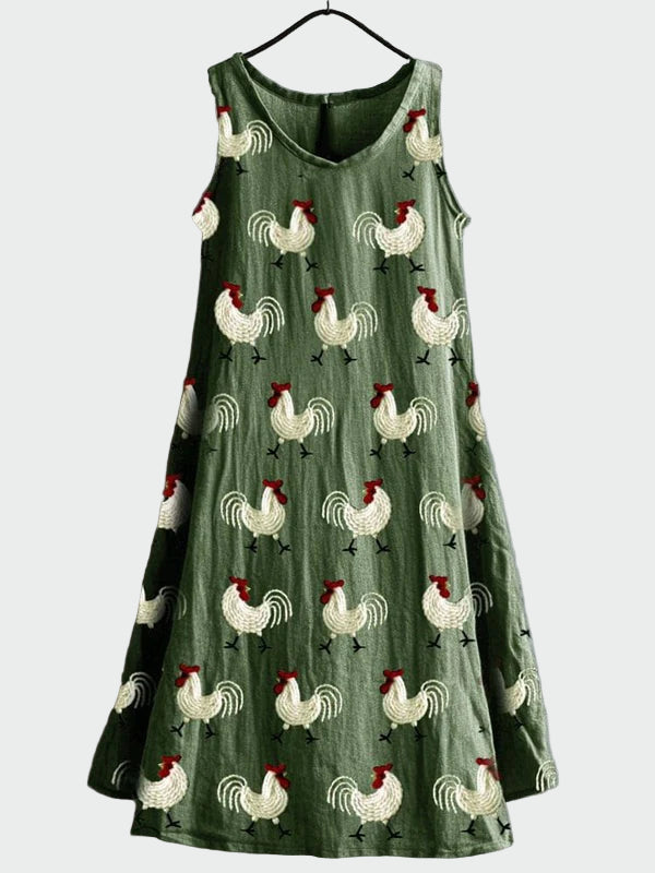 Kleid mit Hahn-Druck