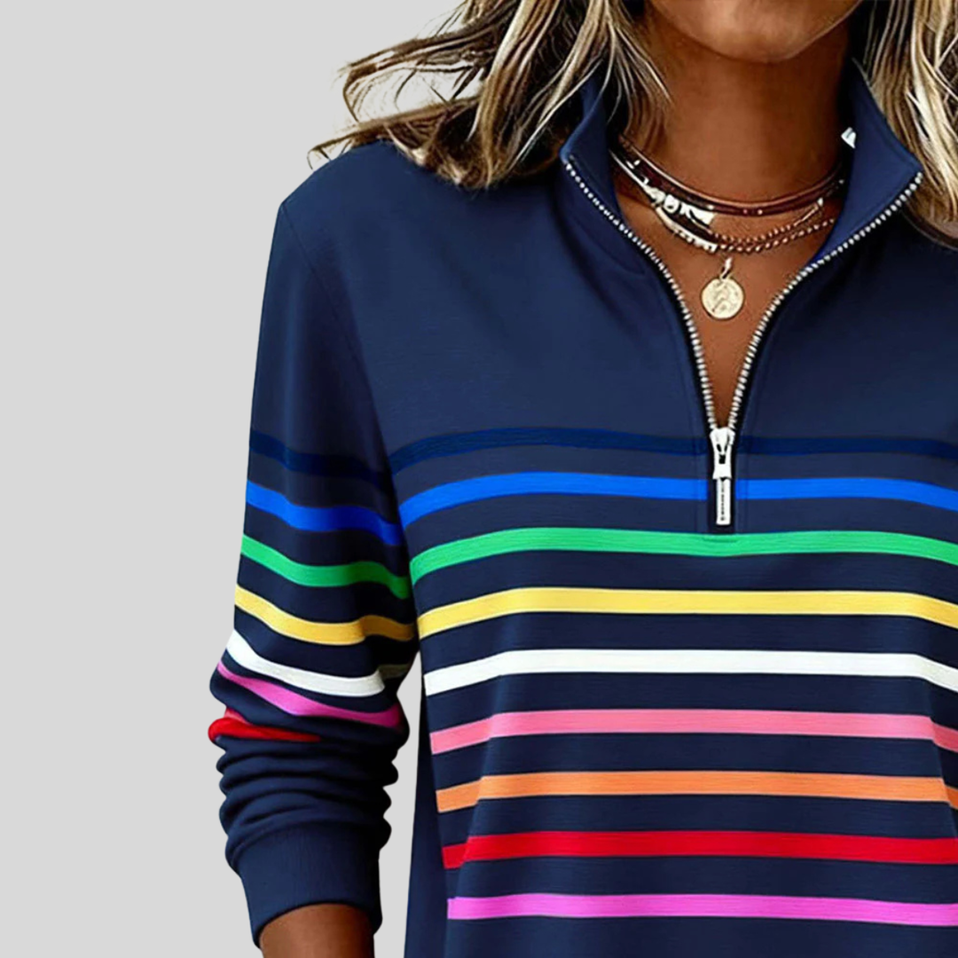 Baukje | Bunt gestreiftes Sweatshirt mit kurzem Reißverschluss