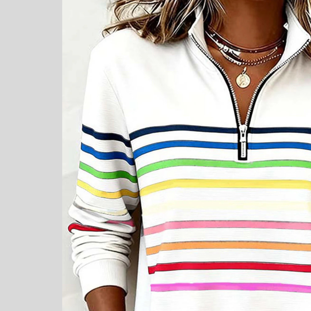 Baukje | Bunt gestreiftes Sweatshirt mit kurzem Reißverschluss