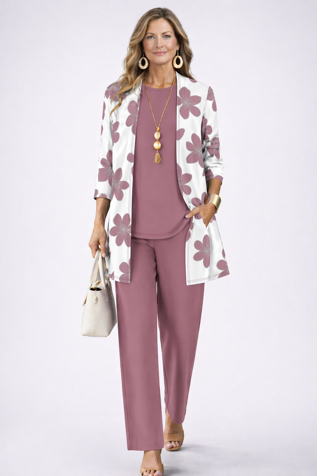 Christien | Dreiteiliges Set in verblichenem Rosa