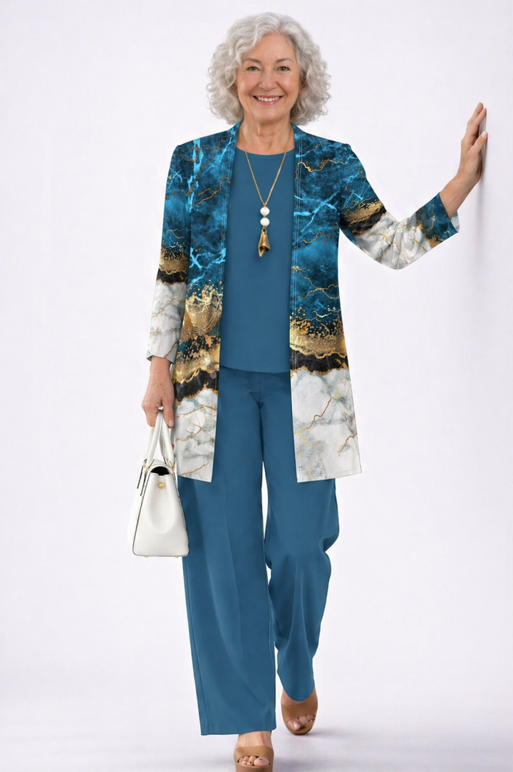 Tineke | Dreiteiliges Set in Blau und Goldmarmor