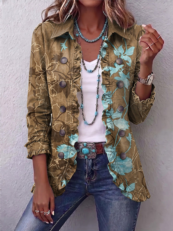Annette | Boho Gradient Vintage Blumen Rüschenjacke
