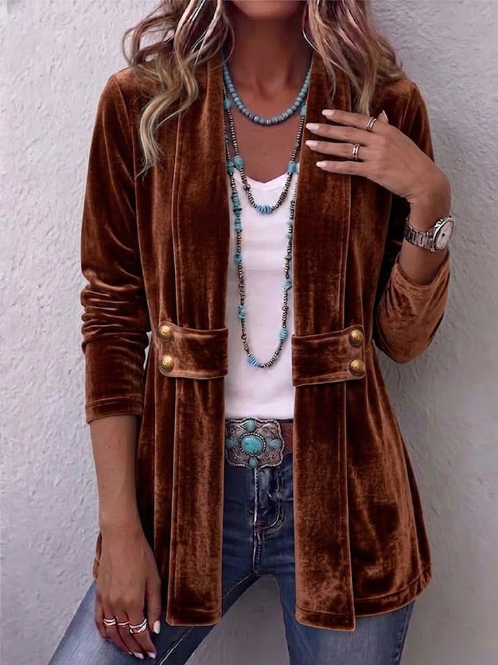 Renée | Vintage Revers Knopf Detail Lange Ärmel Offene Jacke