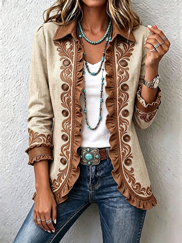 Isabelle | Vintage Bohemian Blumen Faltenjacke