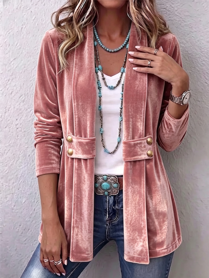 Renée | Vintage Revers Knopf Detail Lange Ärmel Offene Jacke