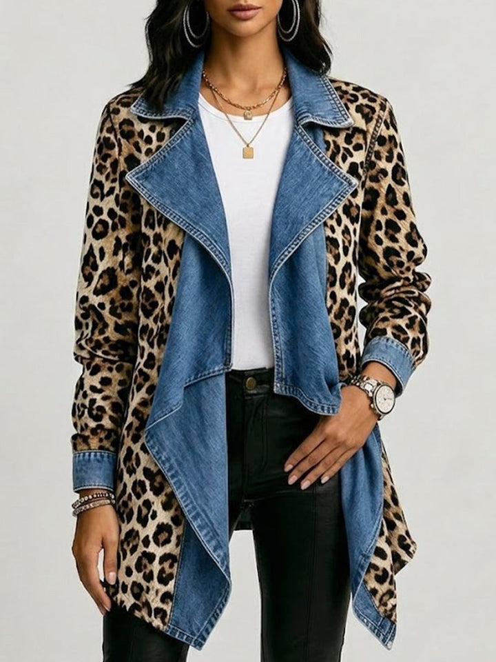 Cécile | Leopardenmuster & Gewaschenes Denim Paneel Jacke