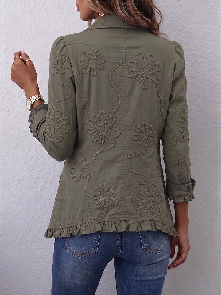 Lisette | Boho-Chic Blumen Bestickte Utility Rüschenjacke