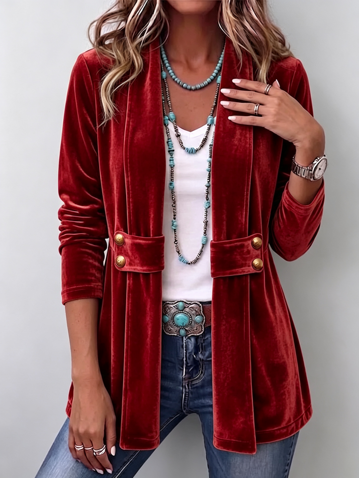 Renée | Vintage Revers Knopf Detail Lange Ärmel Offene Jacke
