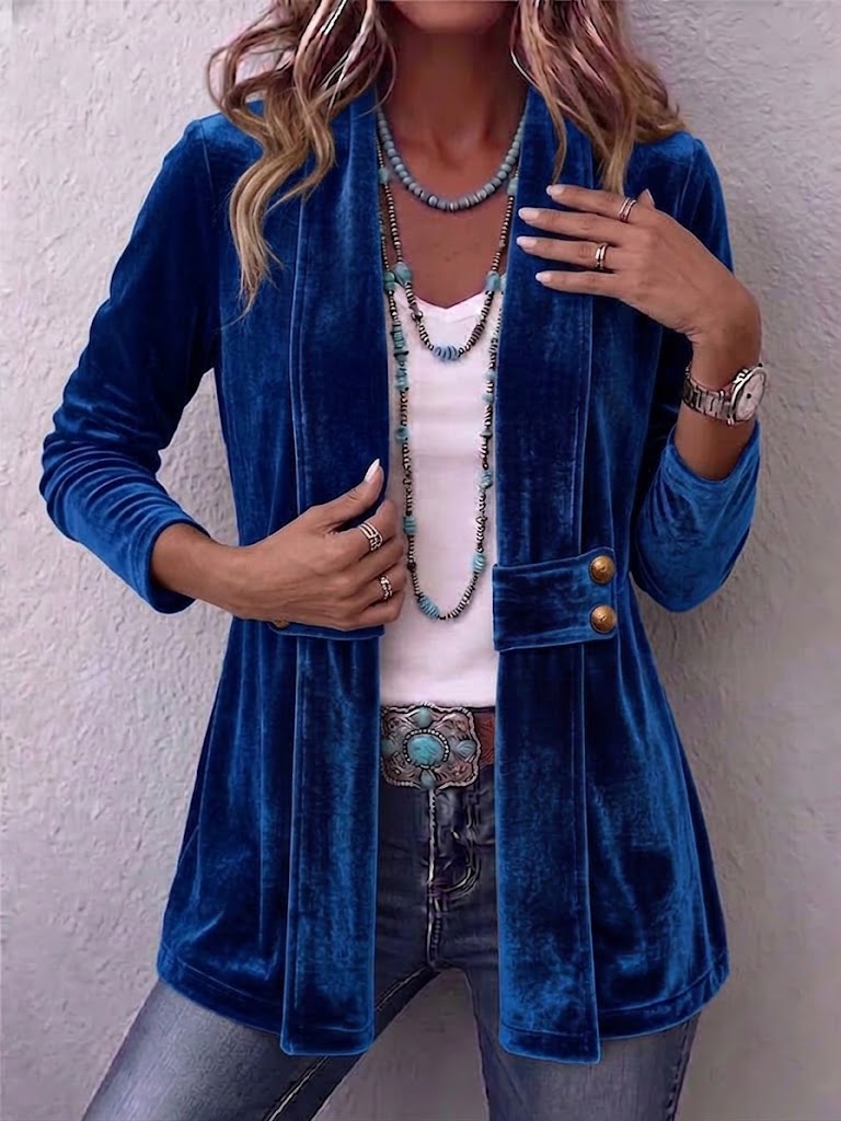 Renée | Vintage Revers Knopf Detail Lange Ärmel Offene Jacke