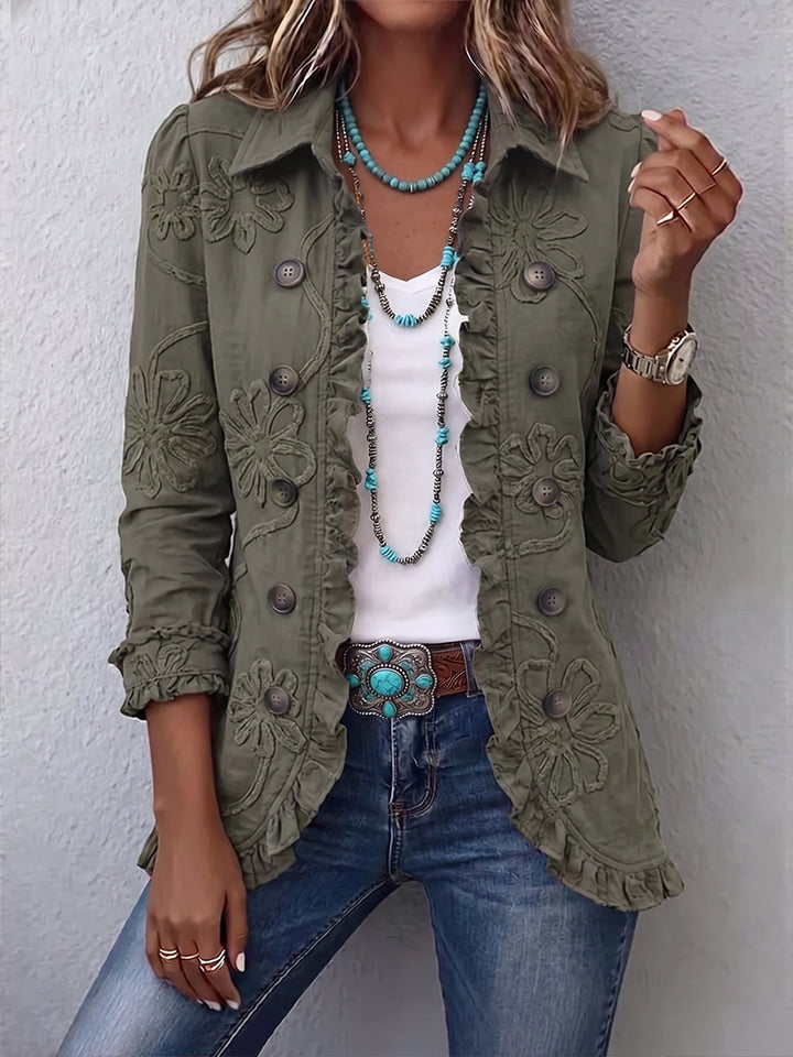Lisette | Boho-Chic Blumen Bestickte Utility Rüschenjacke