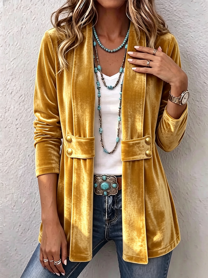 Renée | Vintage Revers Knopf Detail Lange Ärmel Offene Jacke
