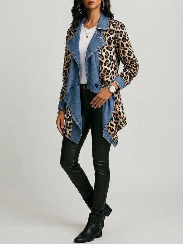 Cécile | Leopardenmuster & Gewaschenes Denim Paneel Jacke