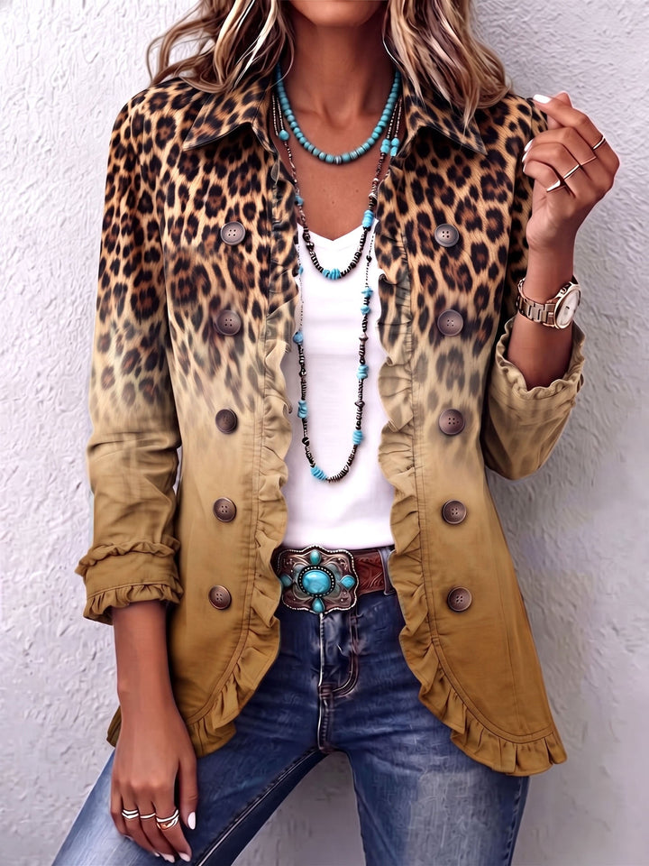 Dominique | Leopard Ombre Rüschen Blazer Jacke