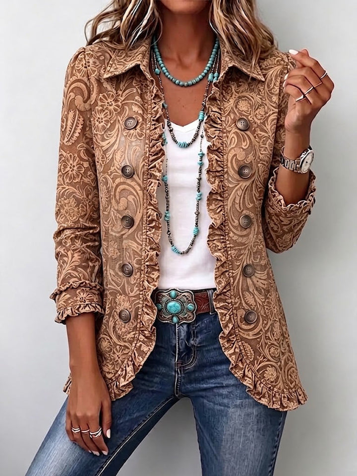 Suzanne | Vintage Bohemian Blumen Druck Plissierte Jacke