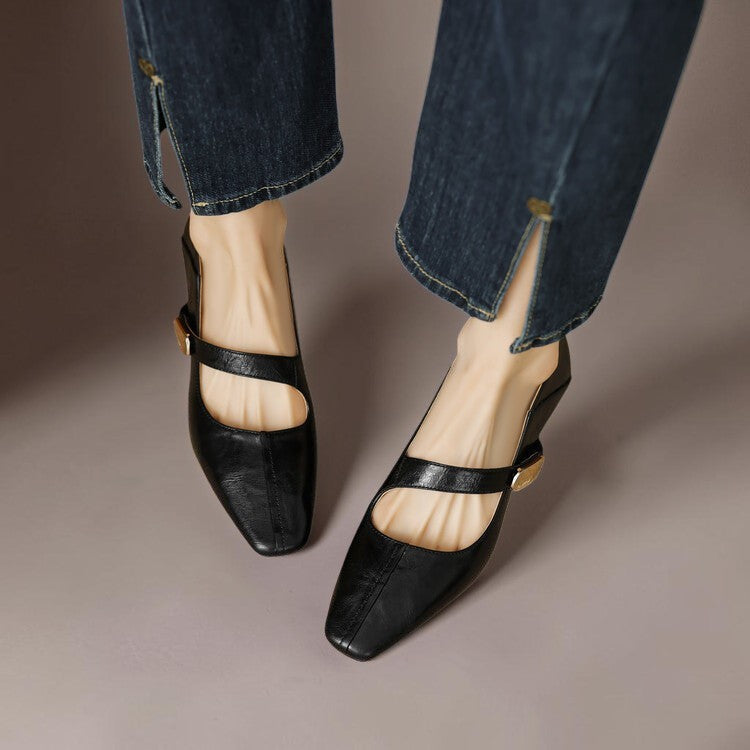 NIENKE | MARY JANES MIT QUADRATISCHER SPITZE UND GOLDENEM ZIERBAND