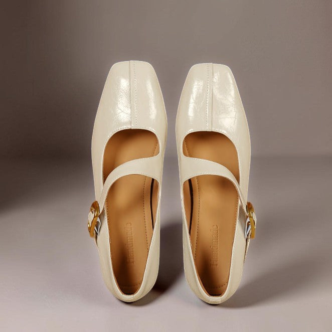 TESS | LEREN MARY JANES MIT VIERKANTER SPITZE